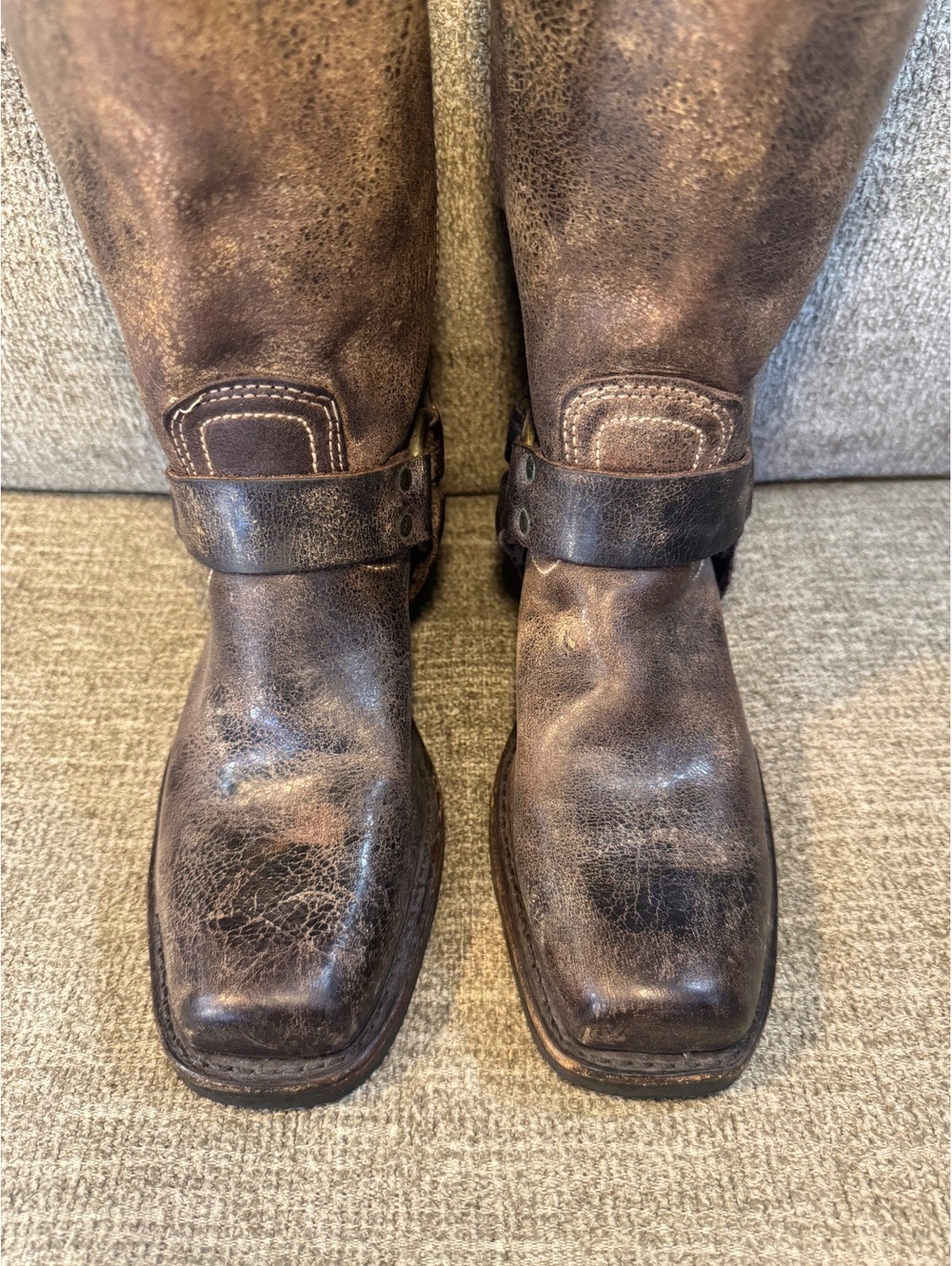 Vintage Frye 77309 Harness 12R Chocolate Leather Boots Made in USA Women's 7.5M - Picture 2 of 9